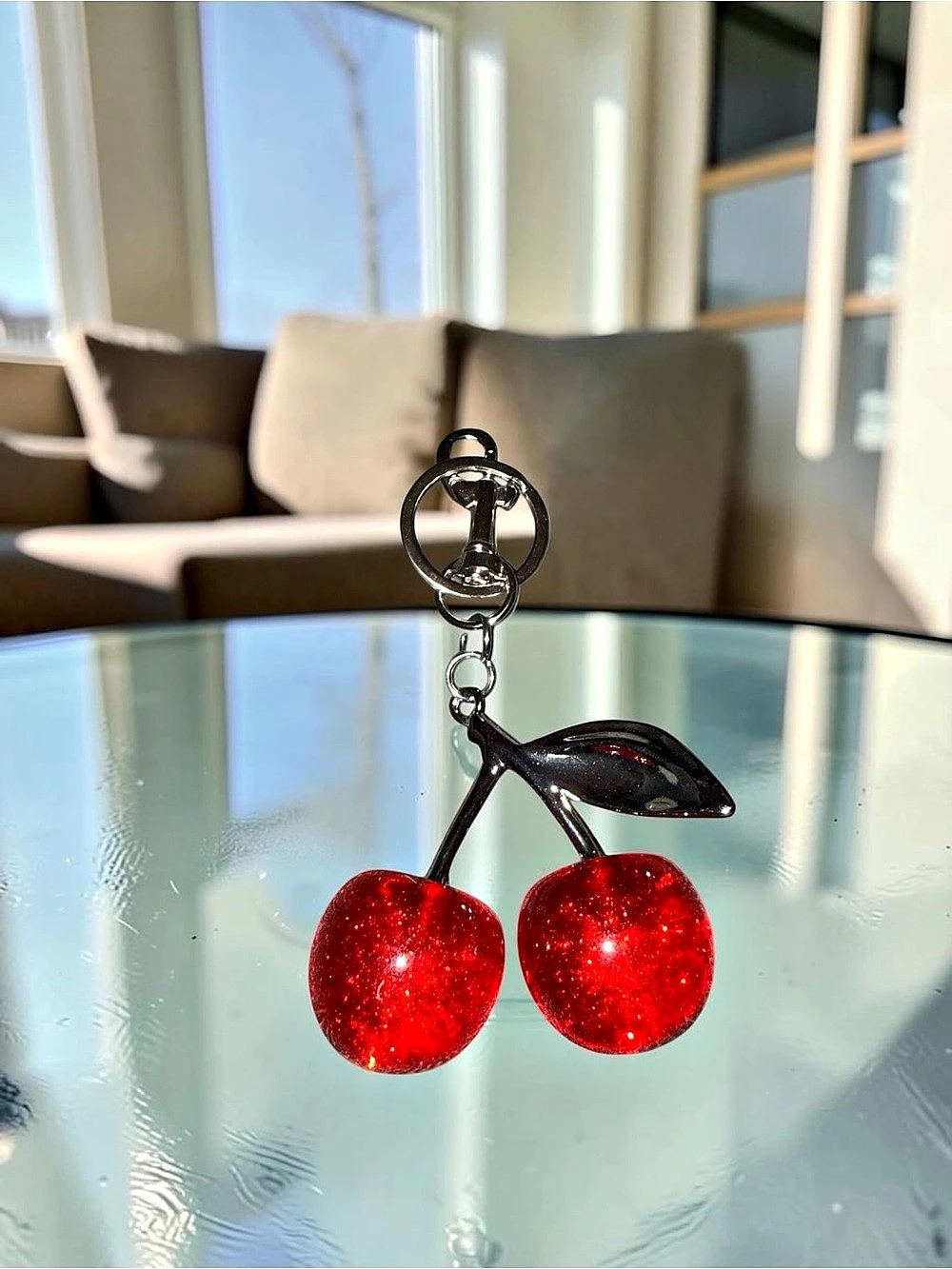 Ref Cherry Bag Charm with Silver Hardware Keychain Bag Charm